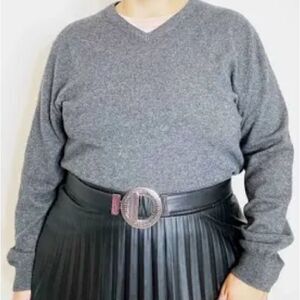 Oliver Perry 100% Cashmere Elegant Gray V-Neck Sweater L